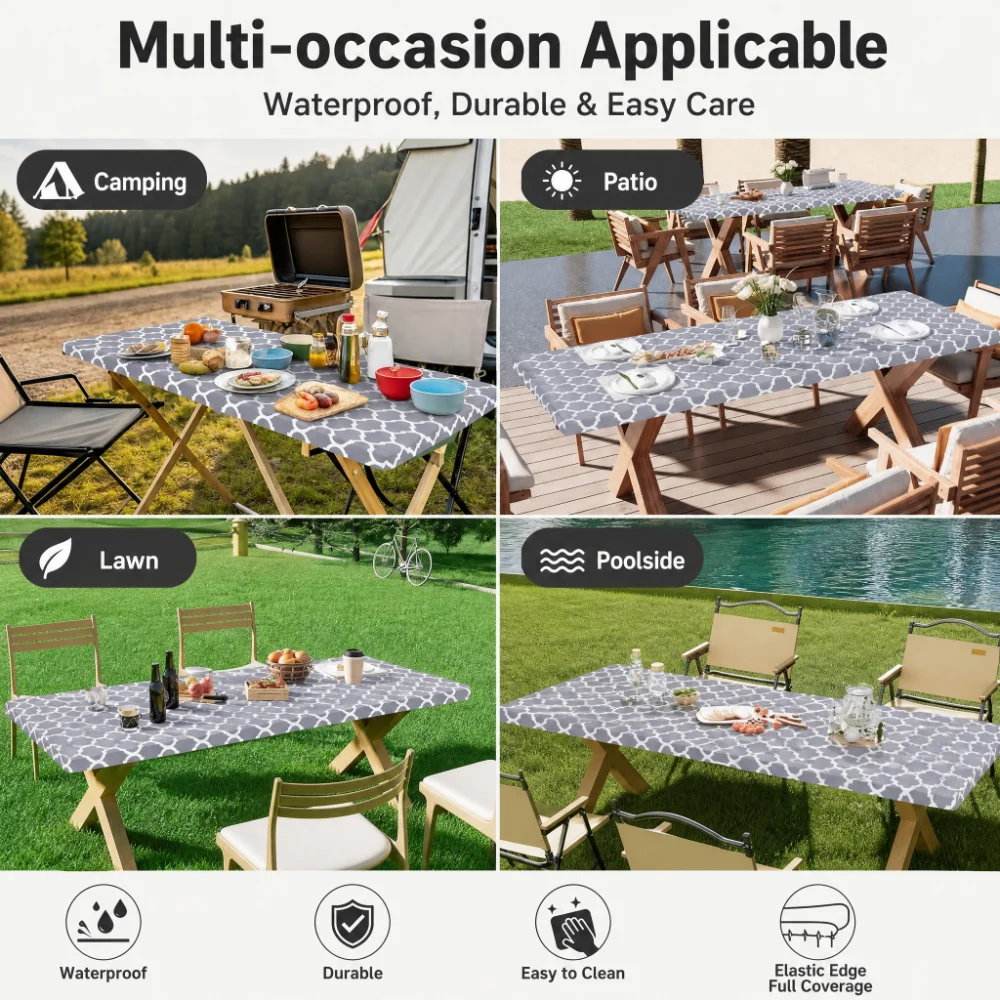 Outdoor Camping Table - Tovaglia Rettangolare, Copritavolo Elasticizzato in Poliestere,