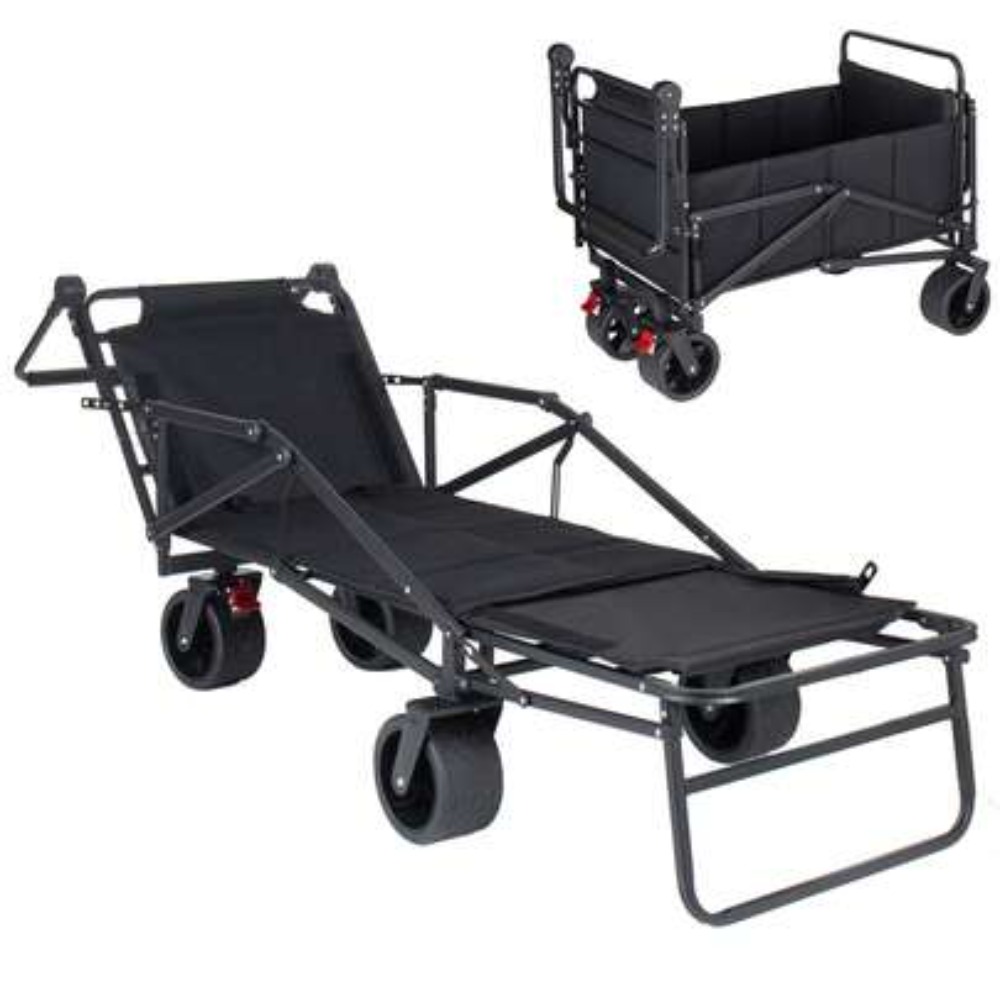 Outdoor Camping Table - Carrello pieghevole 3-in-1 con sedile, portabicchieri
