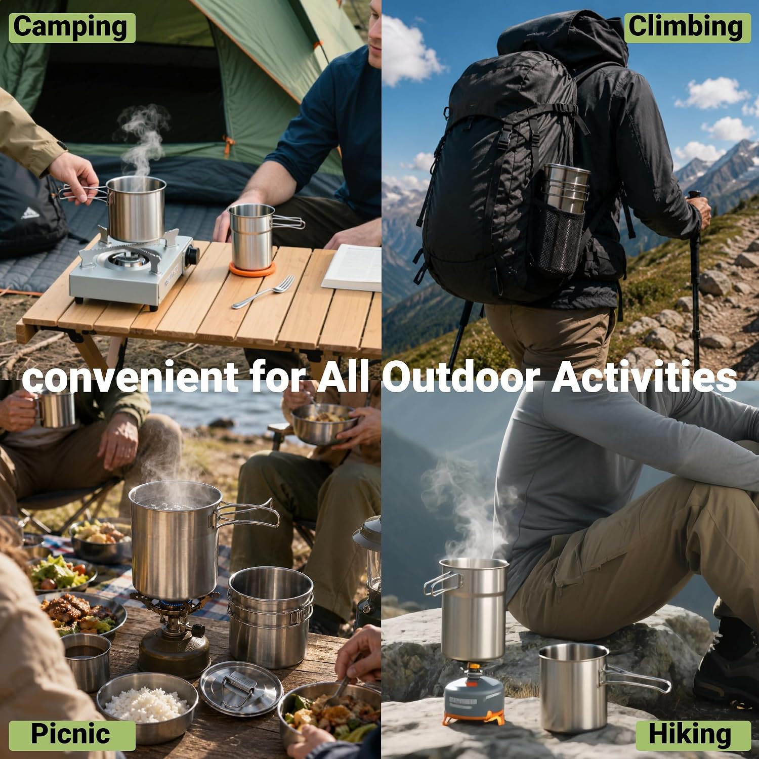 Tazze pieghevoli da campeggio, - Outdoor Camping Cooking Set recensione e prezzo