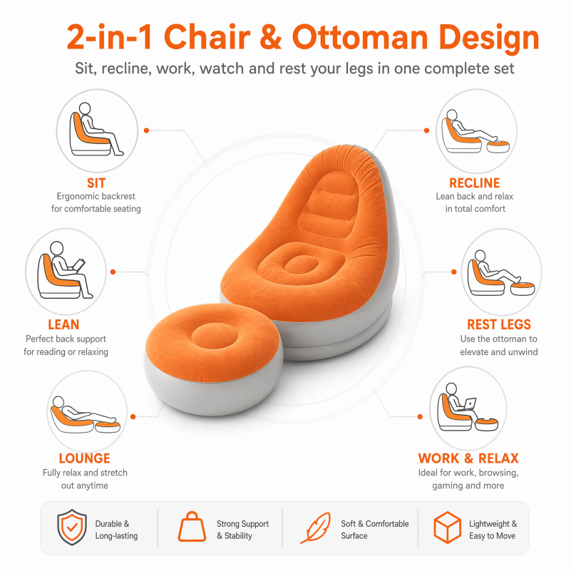 Set Divano Gonfiabile in Tessu - Outdoor Camping Loveseat recensione e prezzo